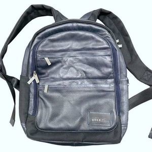 Velez Navy Handcrafted in Columbia Large Leather Lined Laptop Backpack — EUC